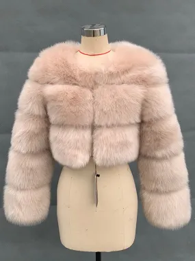 Long Sleeve Cropped Faux Fur Coat for Winter - Sustainable Fur Coat